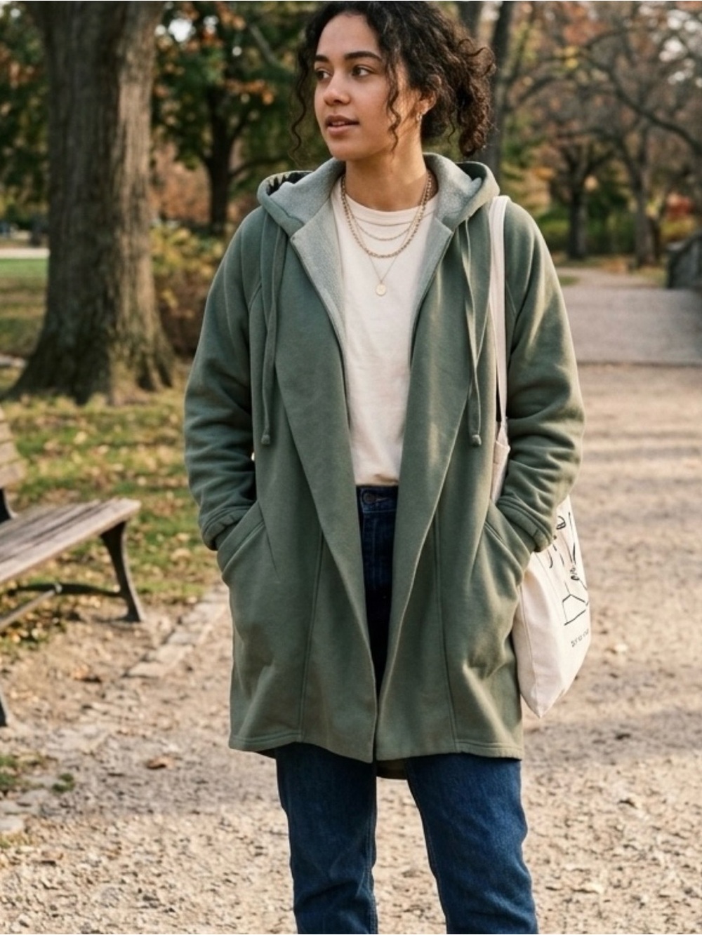 Fabletics Sage Green Open Front Oversized Hoodie Cardigan Jacket